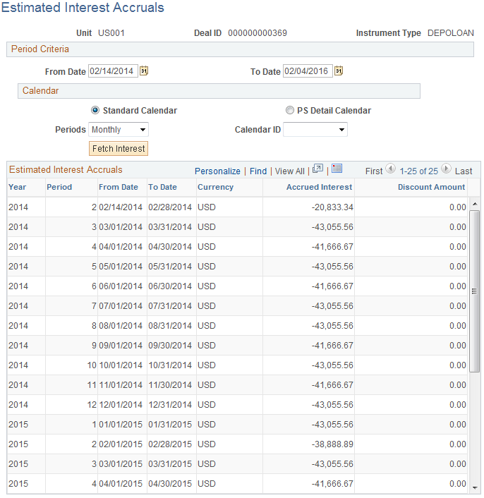 Estimated Interest Accruals page