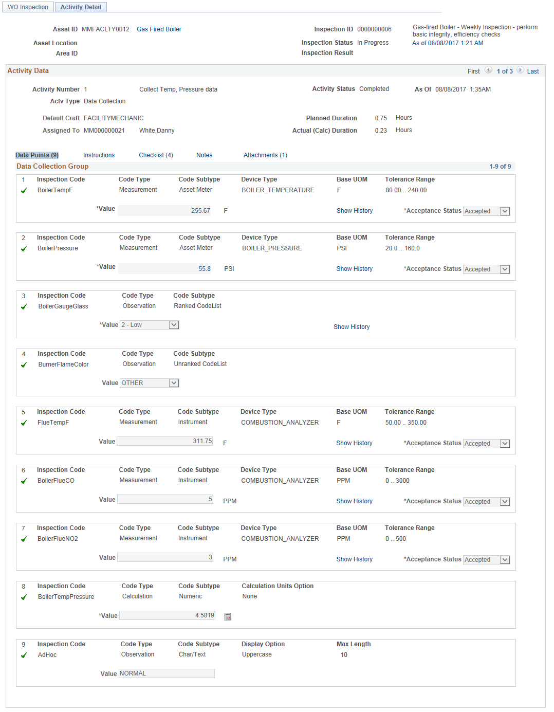 Data Collection Activity Detail page