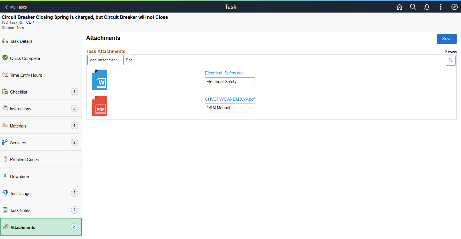 Attachments page