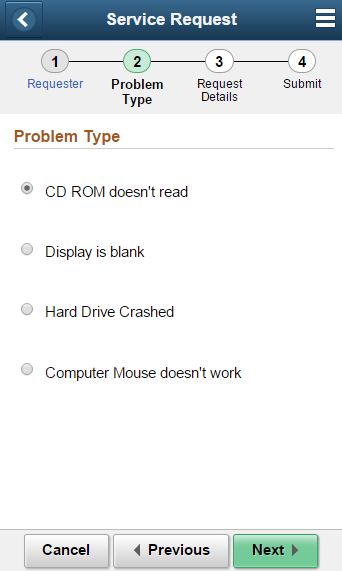 Service Request - Problem Type Page (3 of 4) - Phone