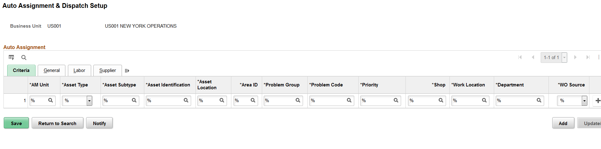 &Auto Assignment & Dispatch Setup - Criteria page