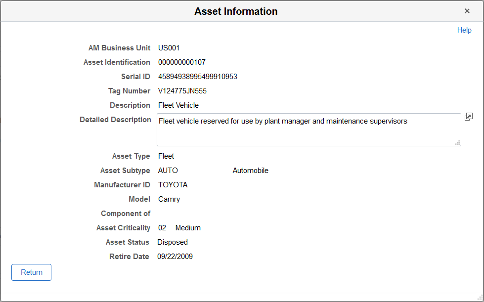 Asset Information page