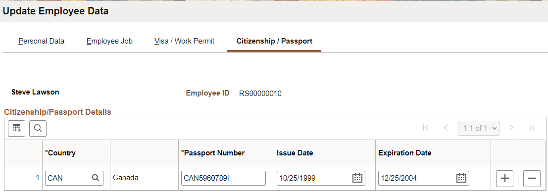 Update Employee Data - Citizenship Passport