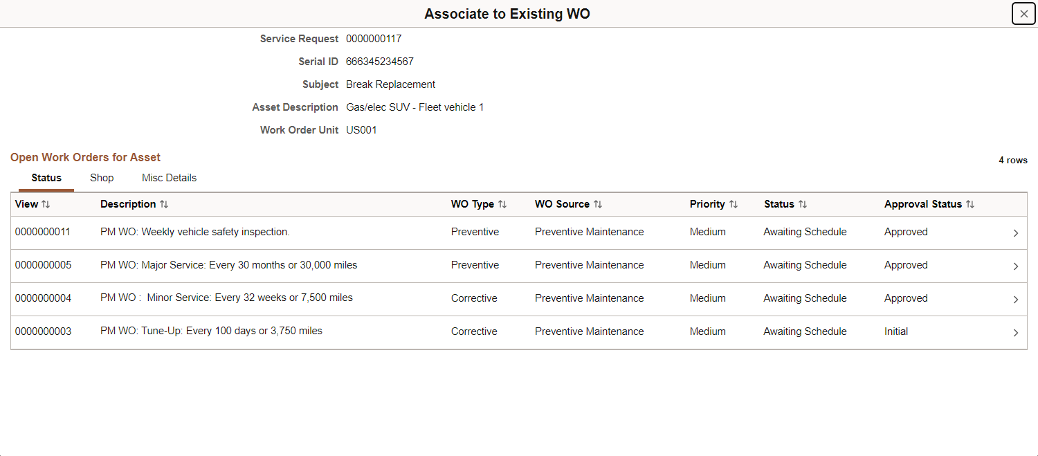 Associate to Existing WO Page