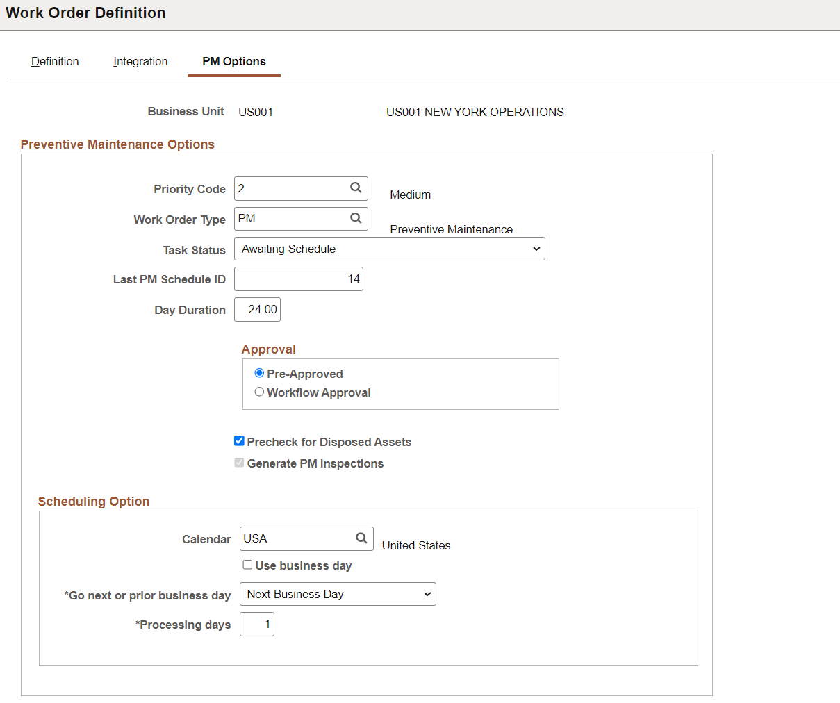 PM Options page