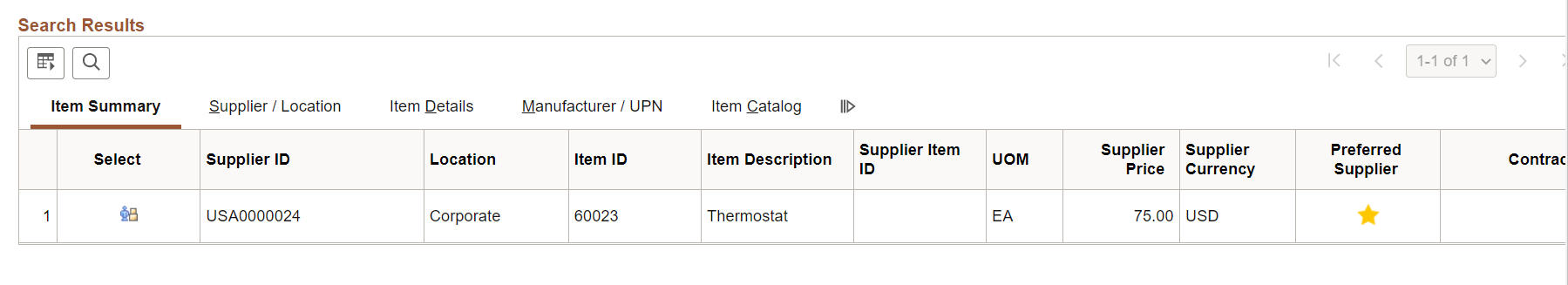 Supplier Item Search page (2 of 2)