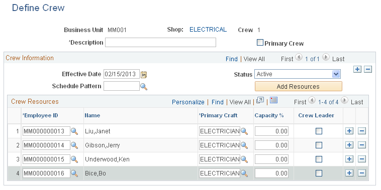 Define Crew page