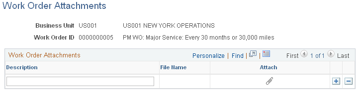 Work Order Attachments page