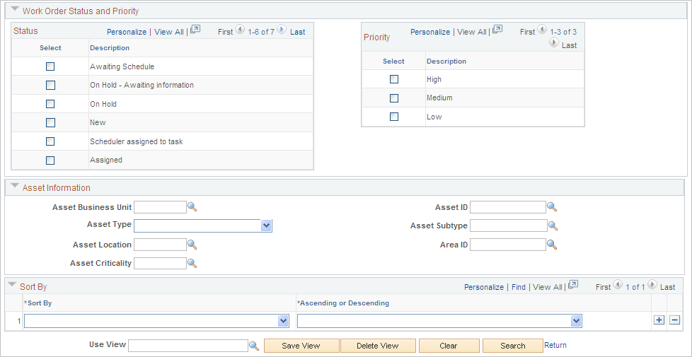 Crew Scheduling Workbench Search page (2 of 2)