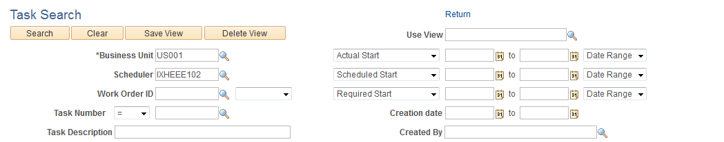 Work Order Workbench - Search page