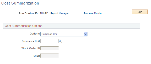 Cost Summarization page