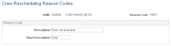 Crew Rescheduling Reason Codes
