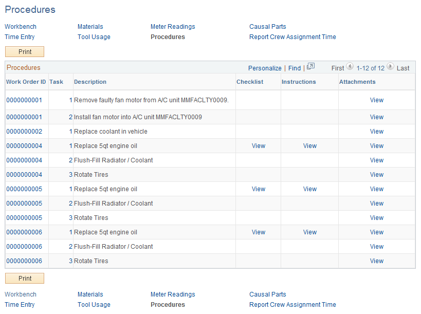 Procedures page