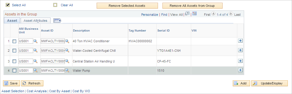 Asset Maintenance Cost Inquiry - Asset Selection page (2 of 2)