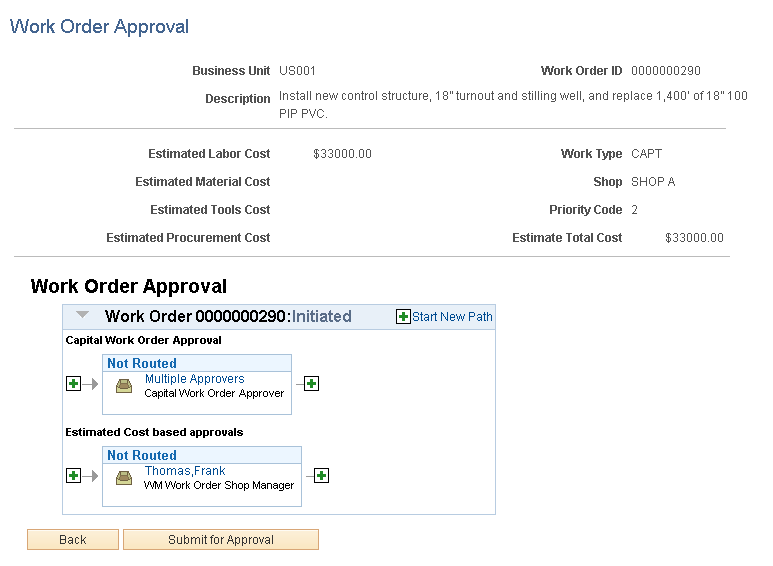 Work Order Approval page