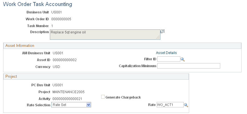 Work Order - Task Accounting page