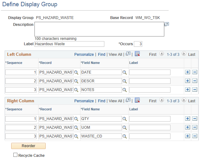 Define Display Group page