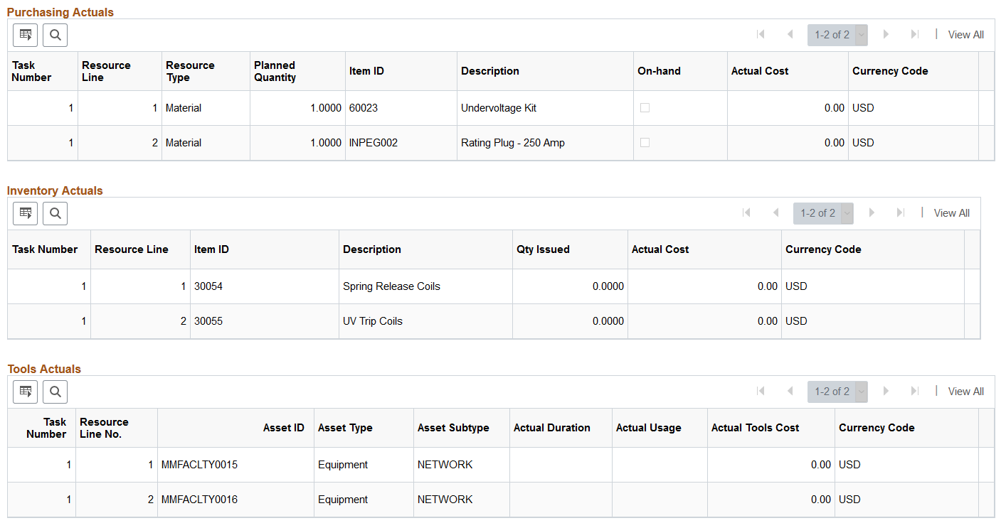 Work Order - Cost page (2 of 2)