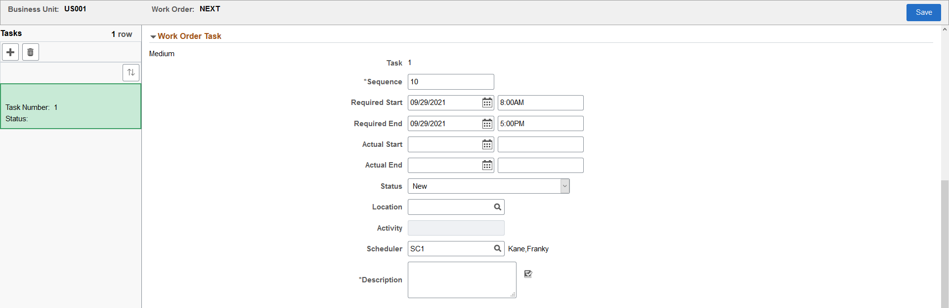 Add Work Order page (2 of 3)