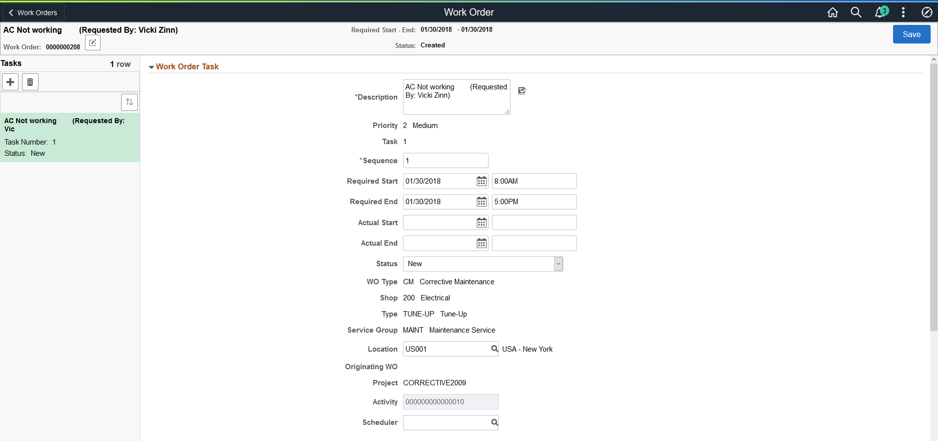 Work Order - Task Details page (1 of 2)