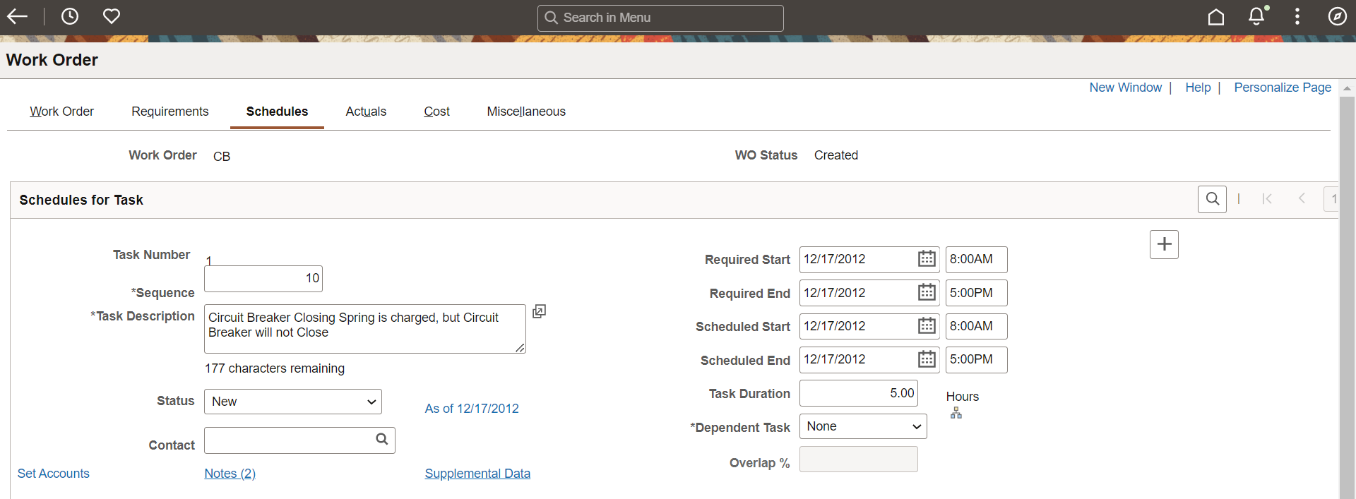 Schedules page - Purchase/On-Hand Schedules (1 of 2)