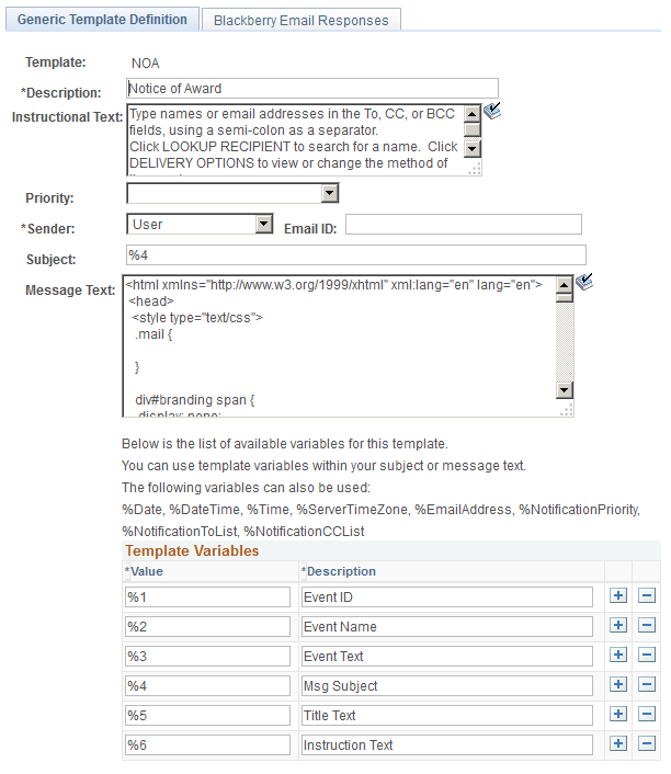 Standard email template NOA