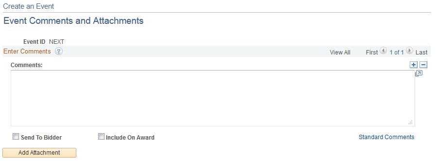 Event Header Comments and Attachments page