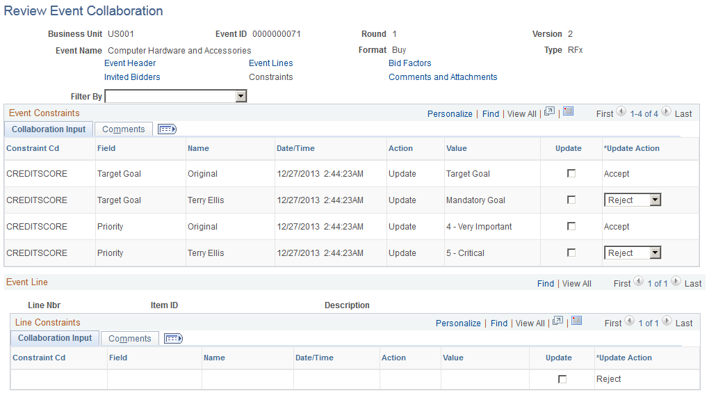 Review Event Collaboration - Constraints page