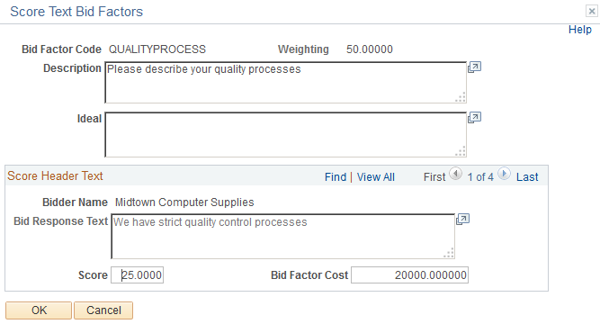 Score Text Bid Factors page