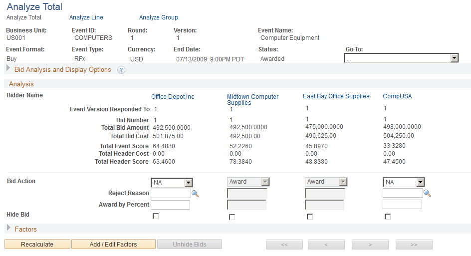 Analyze Events - Analyze Total page