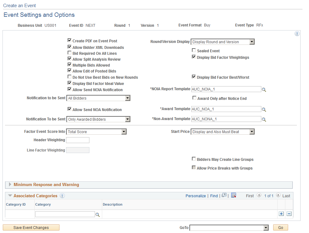 Event Settings and Options page (RFx)