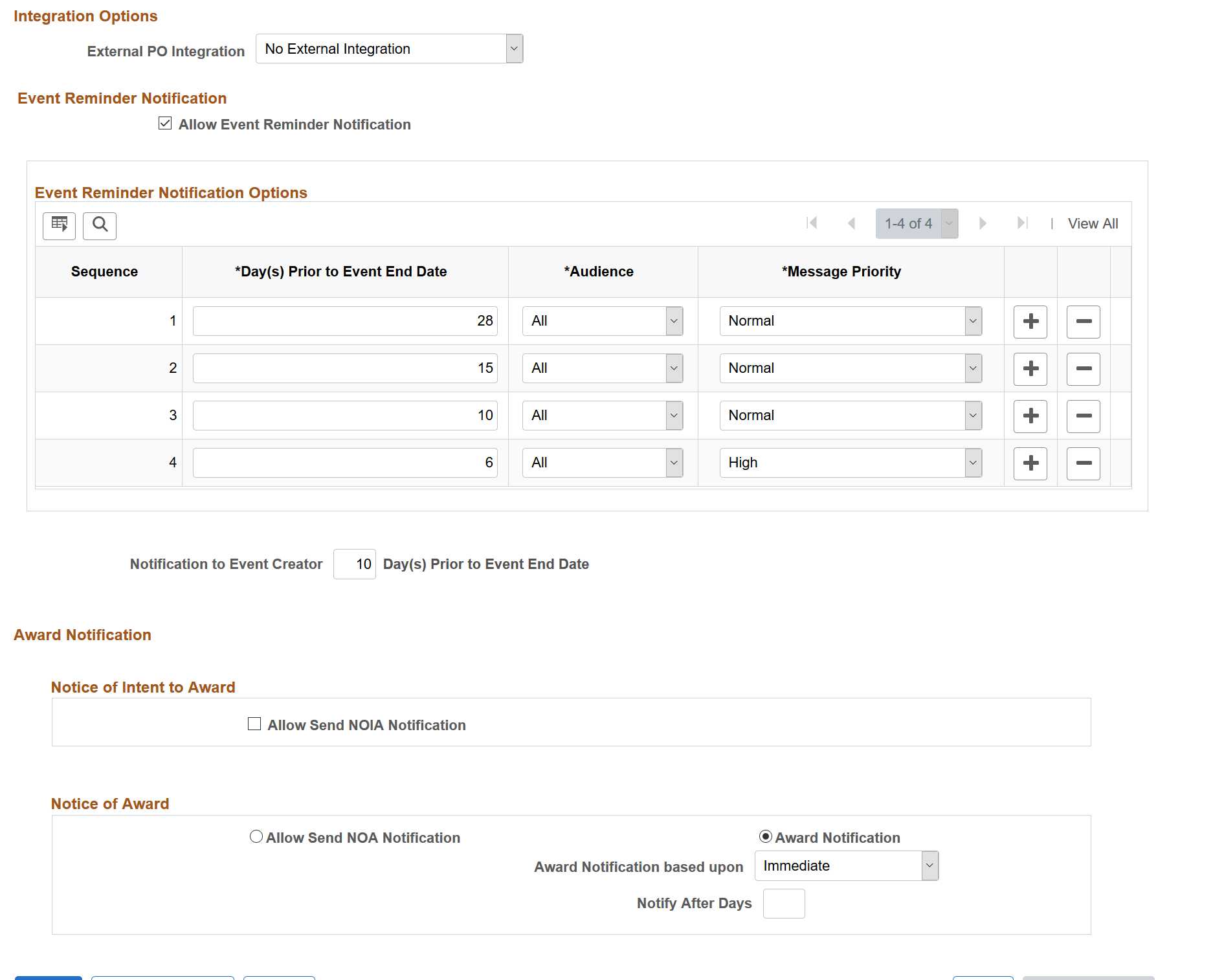 Sourcing - Business Unit Definition page (2 of 2)