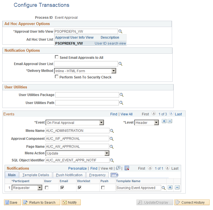 Configuration Transactions page