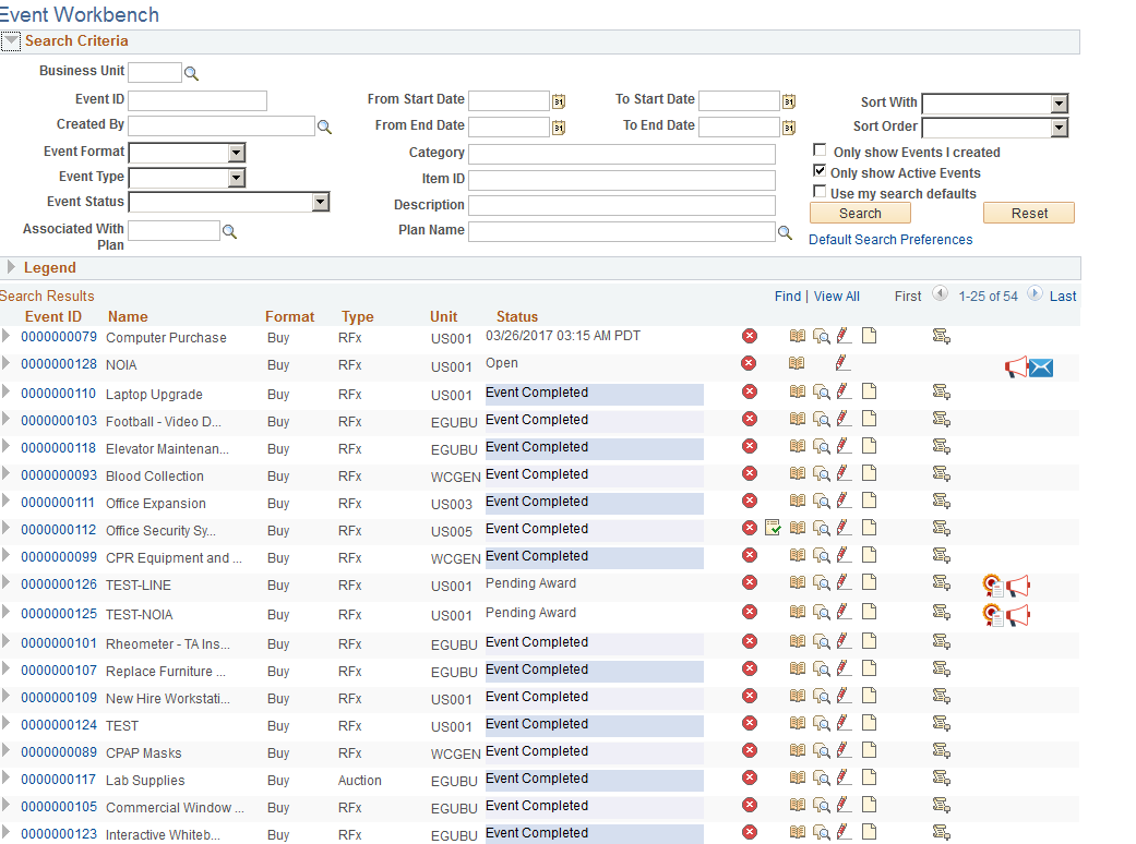 Event Workbench page