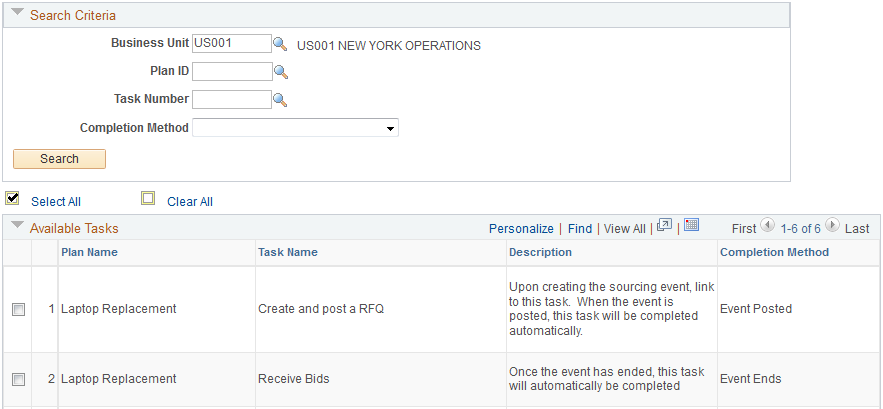 Associate Plan Tasks page