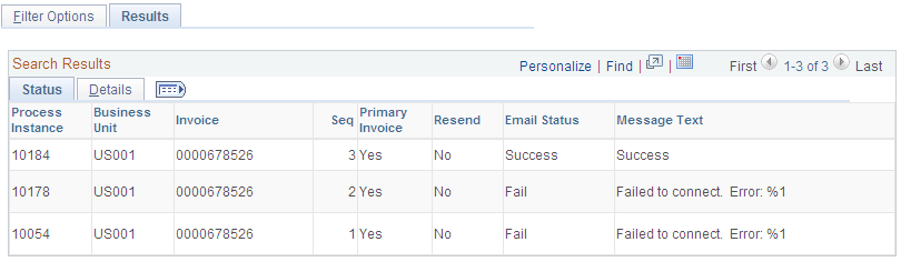 Review Email Invoice Log page