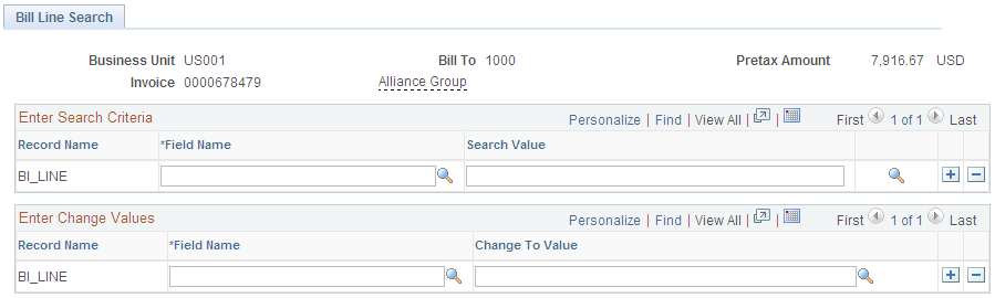 Invoice Maintenance - Bill Line Search