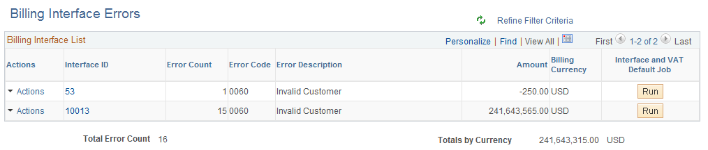 Billing Interface Errors - My Work