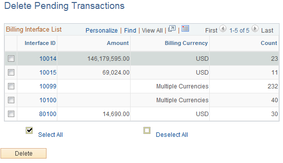 Delete Pending Transactions page