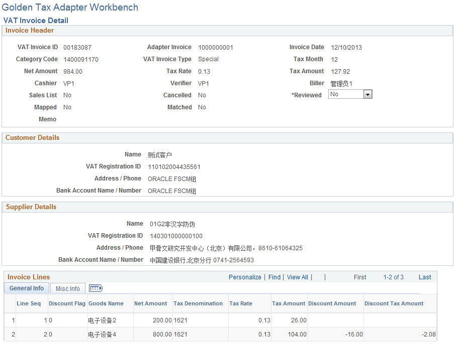 VAT Invoice Detail Page