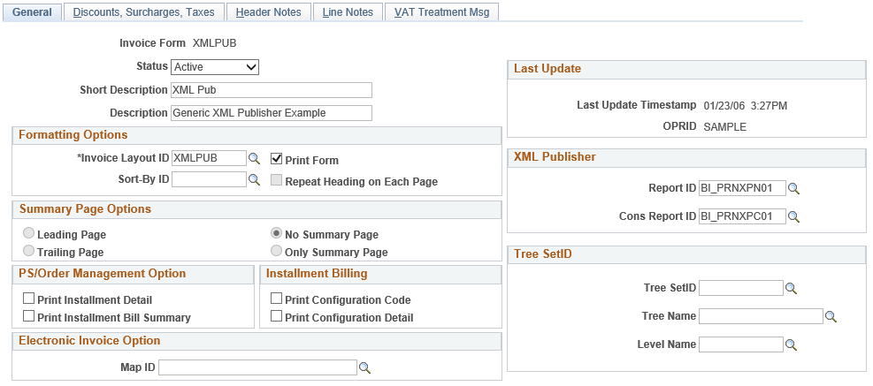 Invoice Formatting Options - General page