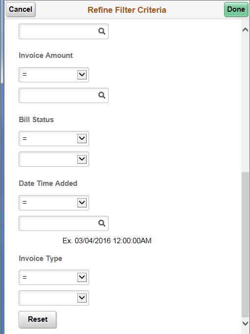 Refine Filter Criteria page (SFF) (2 of 2)