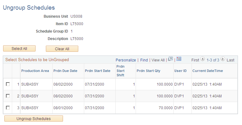 Ungroup Schedules page