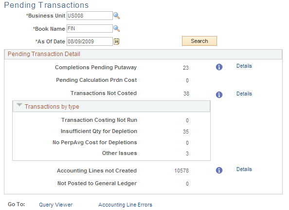 Pending Transactions page