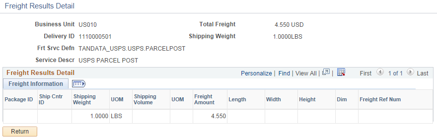 Freight Results Detail page