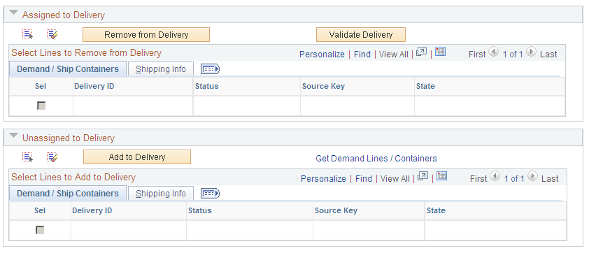 The Delivery Management Workbench-Manage Delivery page (part 3 of 3)