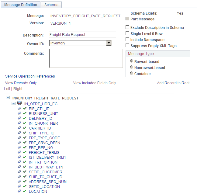 The inventory freight rate request message definition (part 1 of 2)