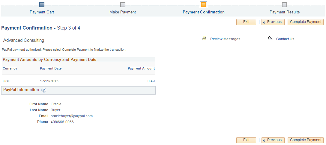 Payment Confirmation - Step 3 of 4 for a PayPal payment
