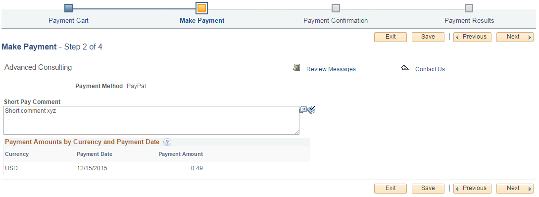 Make Payment - Step 2 of 4 for a PayPal payment