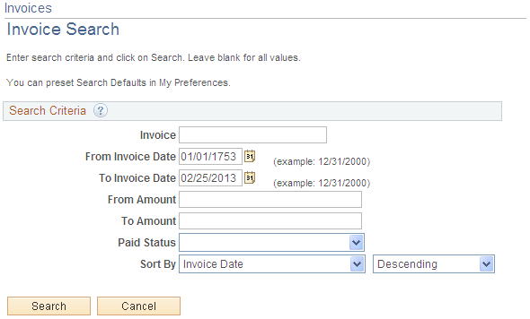 Invoice Search Page